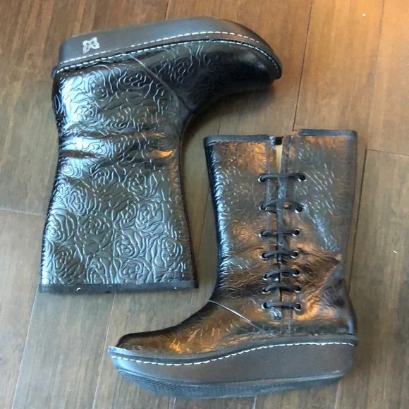 Alegria black emboss rose tall boots. Black. inner lace up. New in box! - Picture 6 of 10